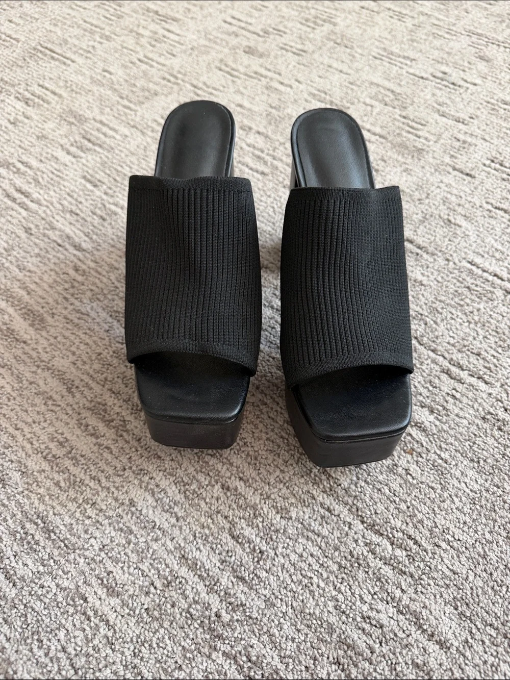 Black Knit Platform Slide Sandals - Women